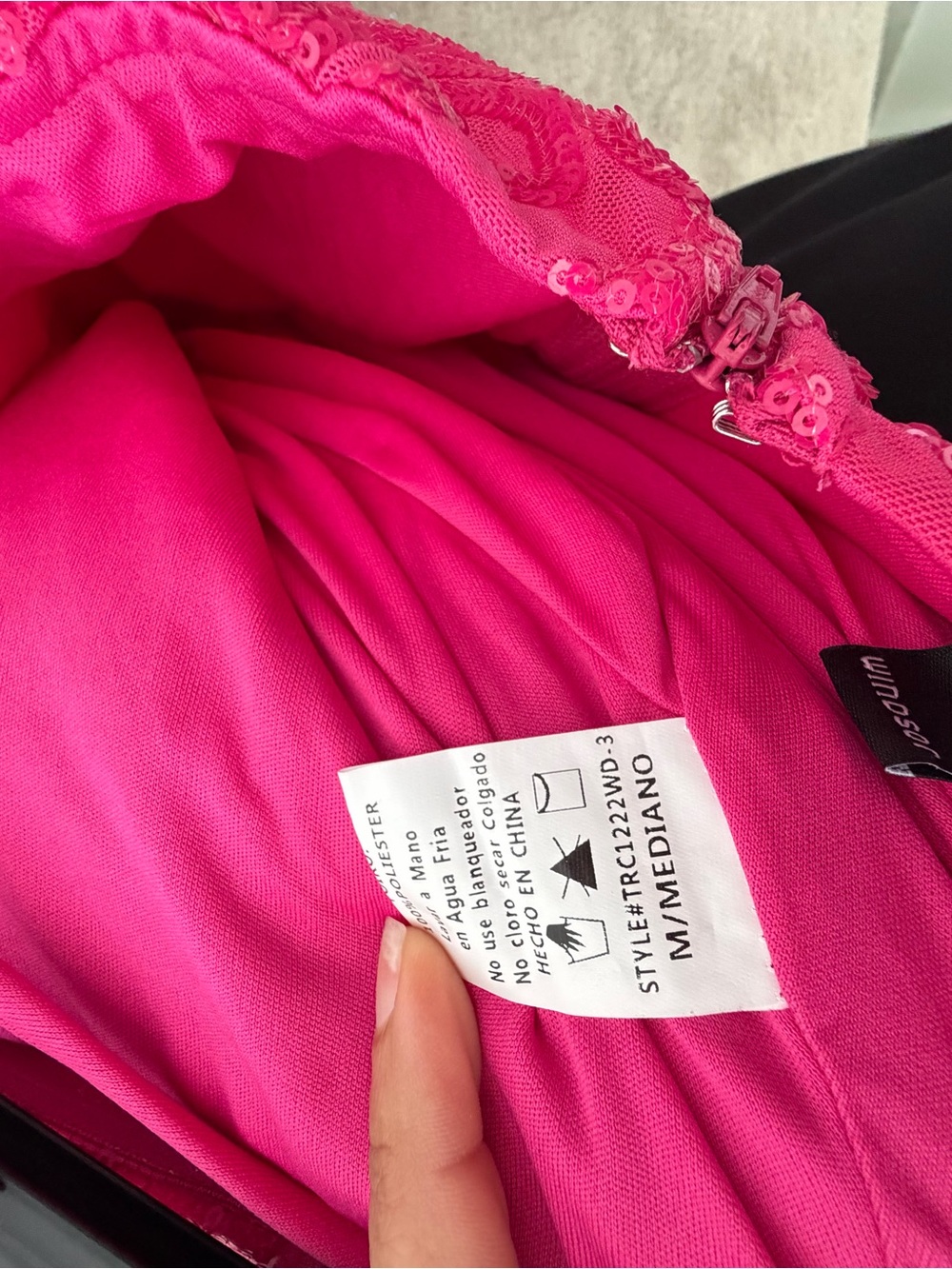 Windsor Fuchsia Sequin Lace Gown with Thigh Slit - Picture 4 of 5